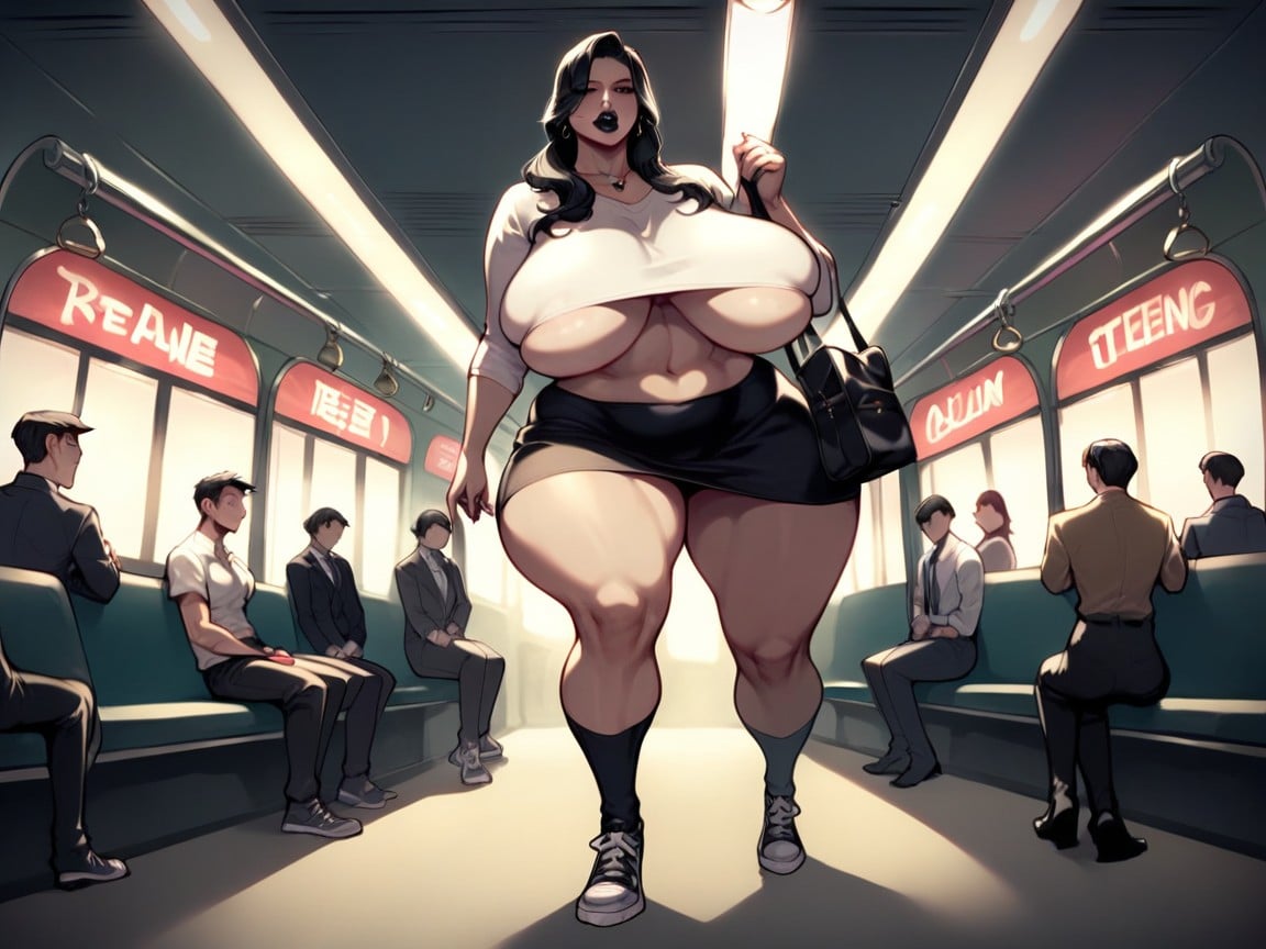 White Crop Top, Big Natural Breasts, 地鐵站AI黃漫