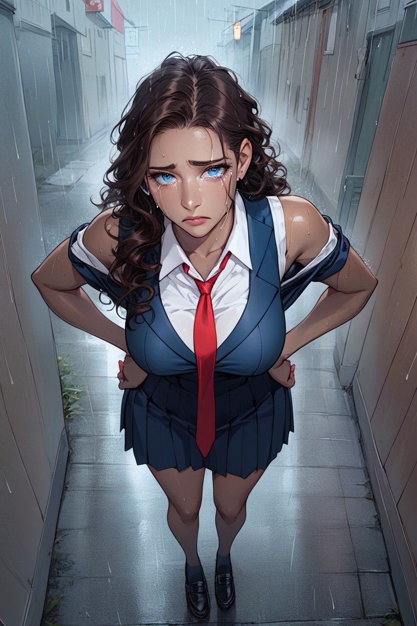 Bending Over, School Uniform, Sad AI Porn