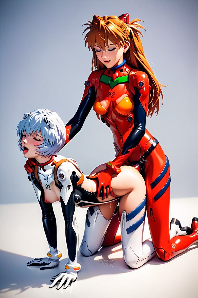 Lesbian Strap-on Doggystyle Sex Latex Plugsuit, Rei Ayanami And Asuka Langley From EvangelionPorno AI