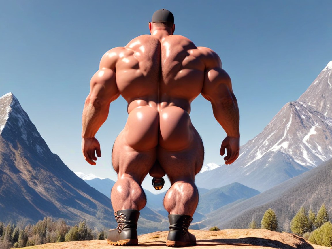 Bodybuilder, Walking Up Mountain, Huge Muscles AI Gay Porn