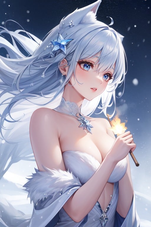 Naked, Soft Crunching Of Snow As A White Arctic Fox Passes By, Microscopic Snow Crystals Glow AI Porn