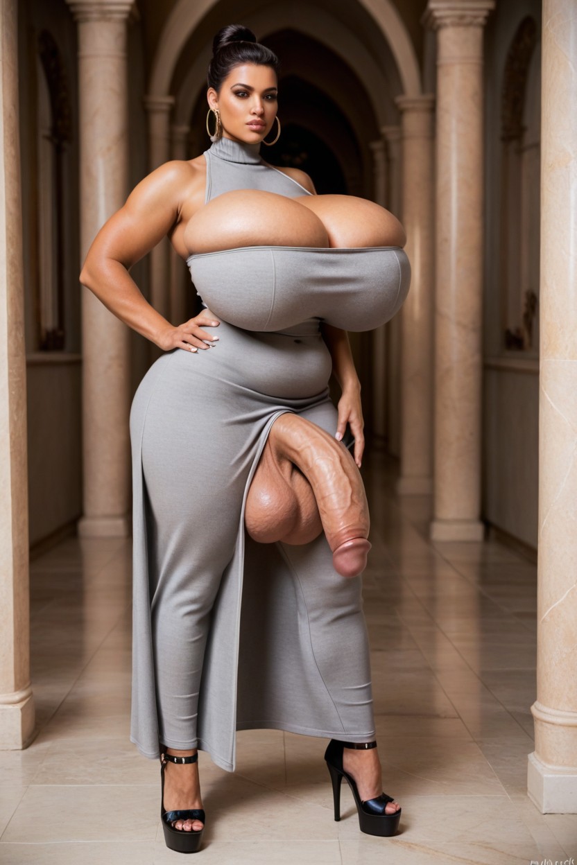 Turtleneck, Massive Balls, Futanari With Gigantic Breasts Shemale AI Porn