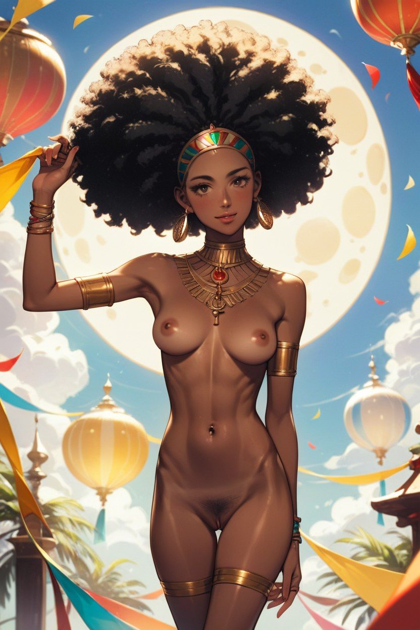 Delgada, Skinny African Sun Goddess In Love With White Moon God, Pechos MedianosPorno AI