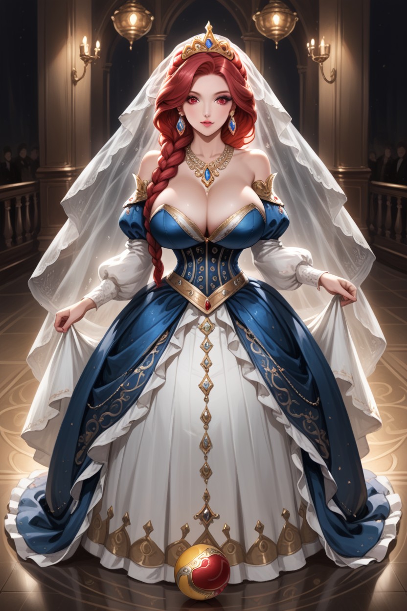 Large Crown, Royal Banquet Gown, Red Hair Hentai AI Porn