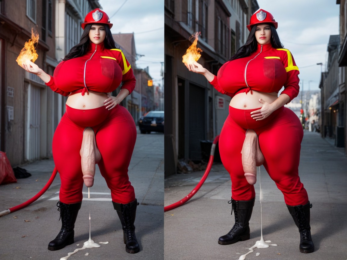 Fire Fighter Costume, Penis Is Gigantic, Fat Shemale AI Porn
