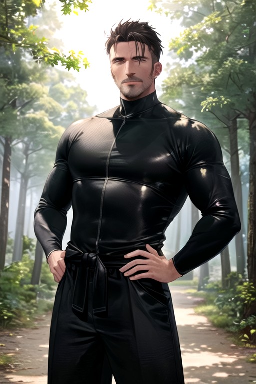 닌자, 엉덩이에 손 포즈, 숲 게이 AI 포르노