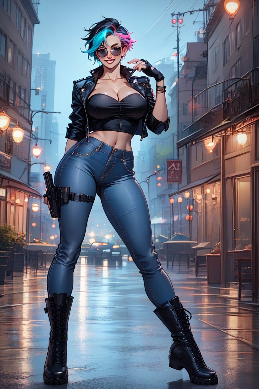 Very Short Hair, Wide Angle, Sunglasses AI Porn