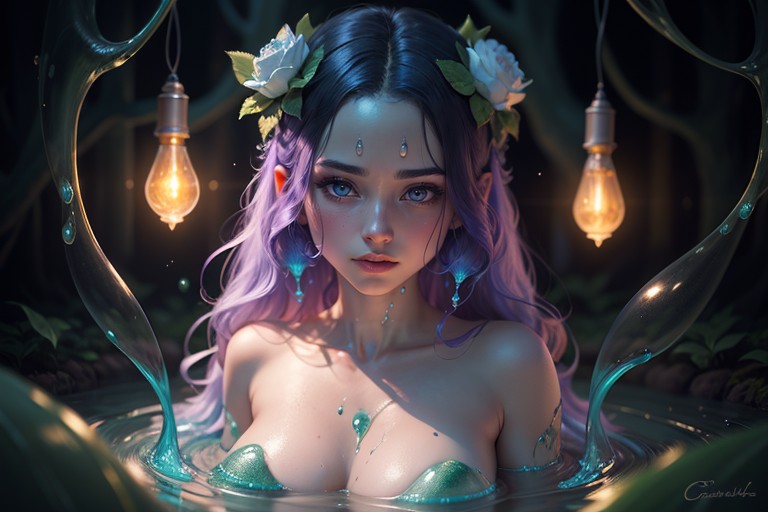 Drawing Style Fantasy Art With Vibrant Colors And A Soft, Green, Slime Girl AI Porn