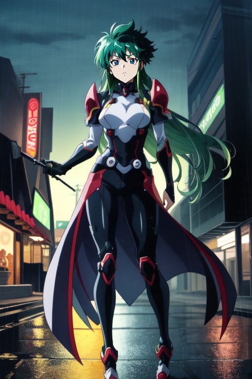 Wearing Green And Black Blazblue Murakumo Armour, Skinny, Looking At Viewer AI Porn