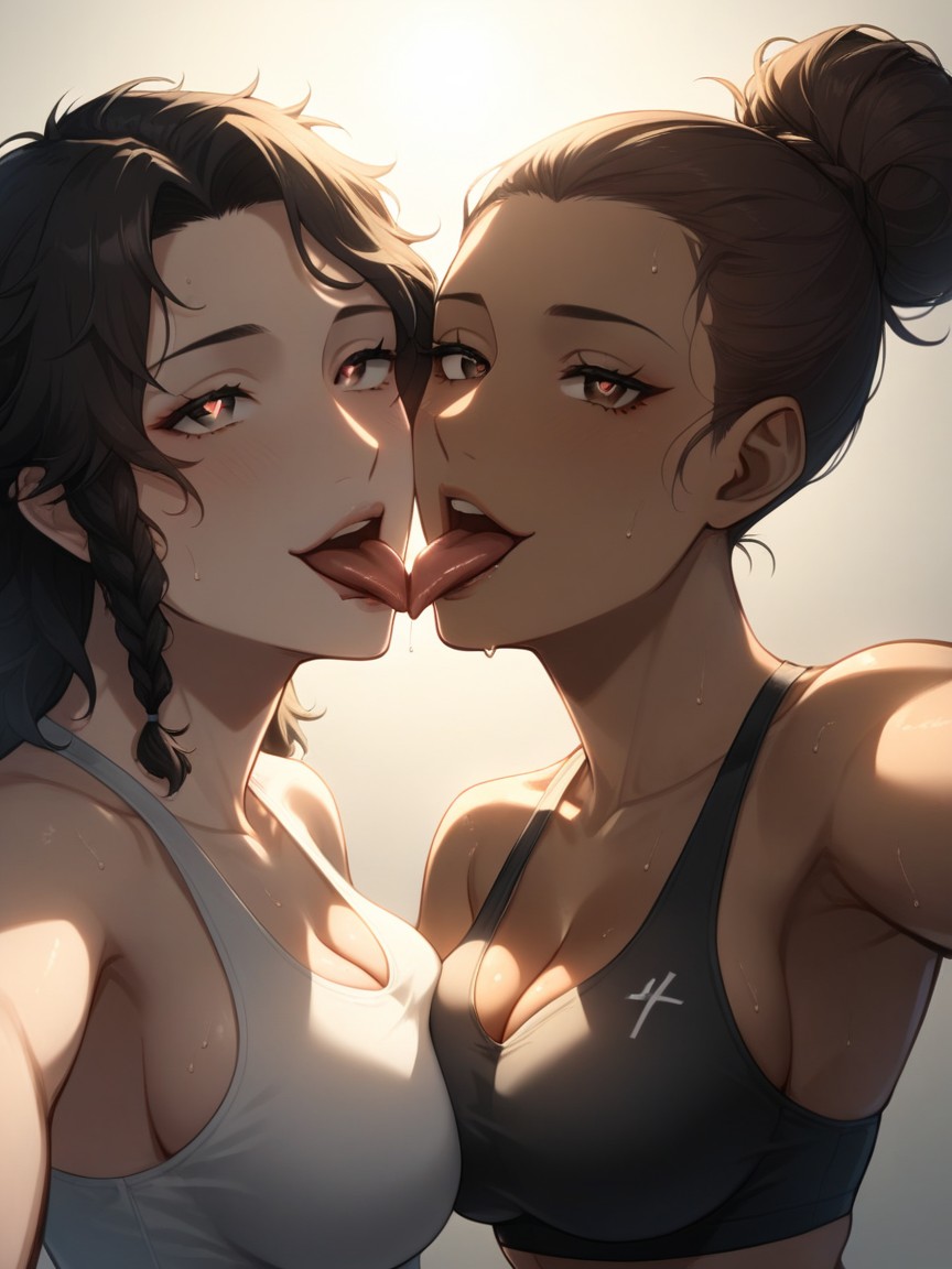 Ponytail, Medium Length, Two Girls AI Porn