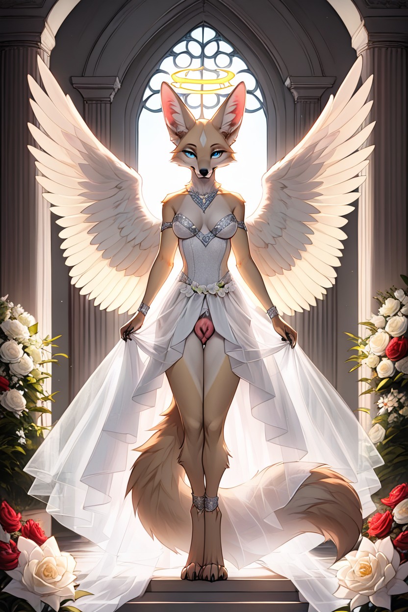 Digits On Each Hands, Wedding Dress, Digitigrade Legs Furry AI Porn