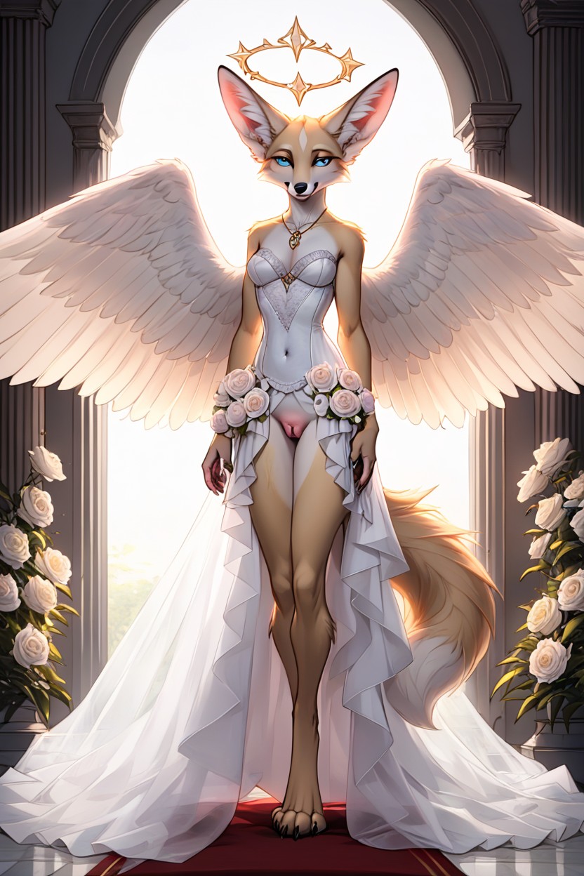 Fox, Digitigrade Legs, Shimmering Sliver Jewelry Furry AI Porn