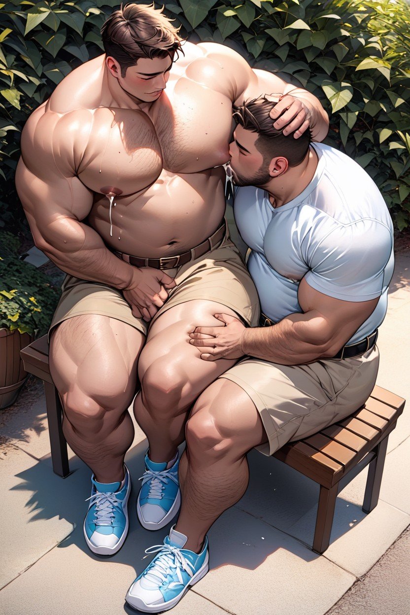 Cupping Crotch, Grabbing Package, Khaki Shorts AI Gay Porn