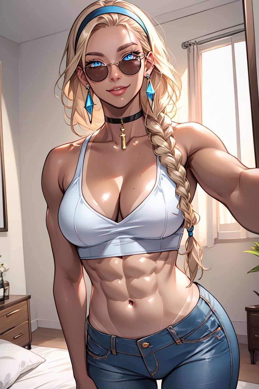 Massive Ass, Crop Top, Blue Eyes Shemale AI Porn