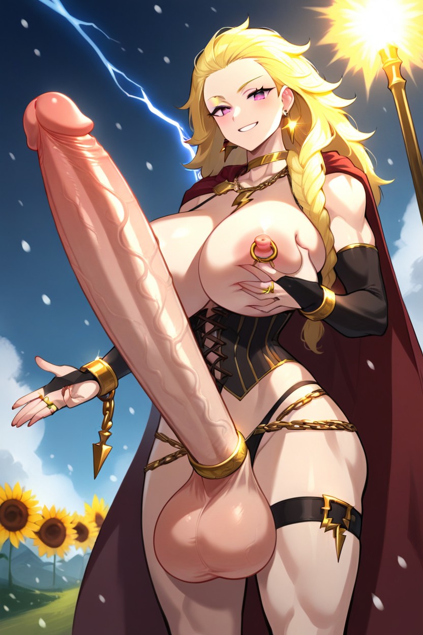 Blonde Hair, Pink Eyes Smug, Choker Shemale AI Porn