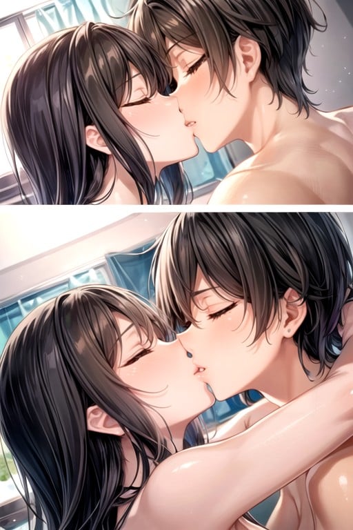 Kissing (1 Boy 1 Girl), Middle-aged Man Forces Deep Kiss, Sad AI Gay Porn