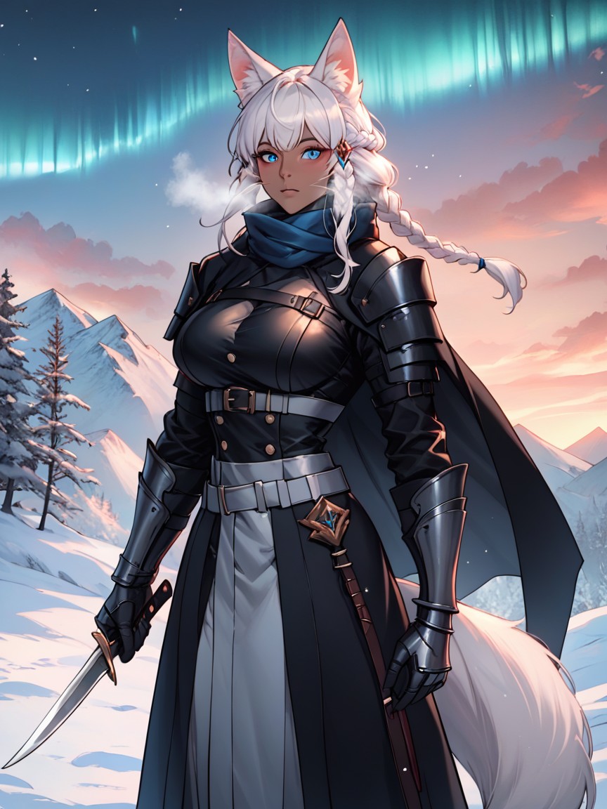 Snowy Weather, Aurora Borealis, Trees Hentai AI Porn