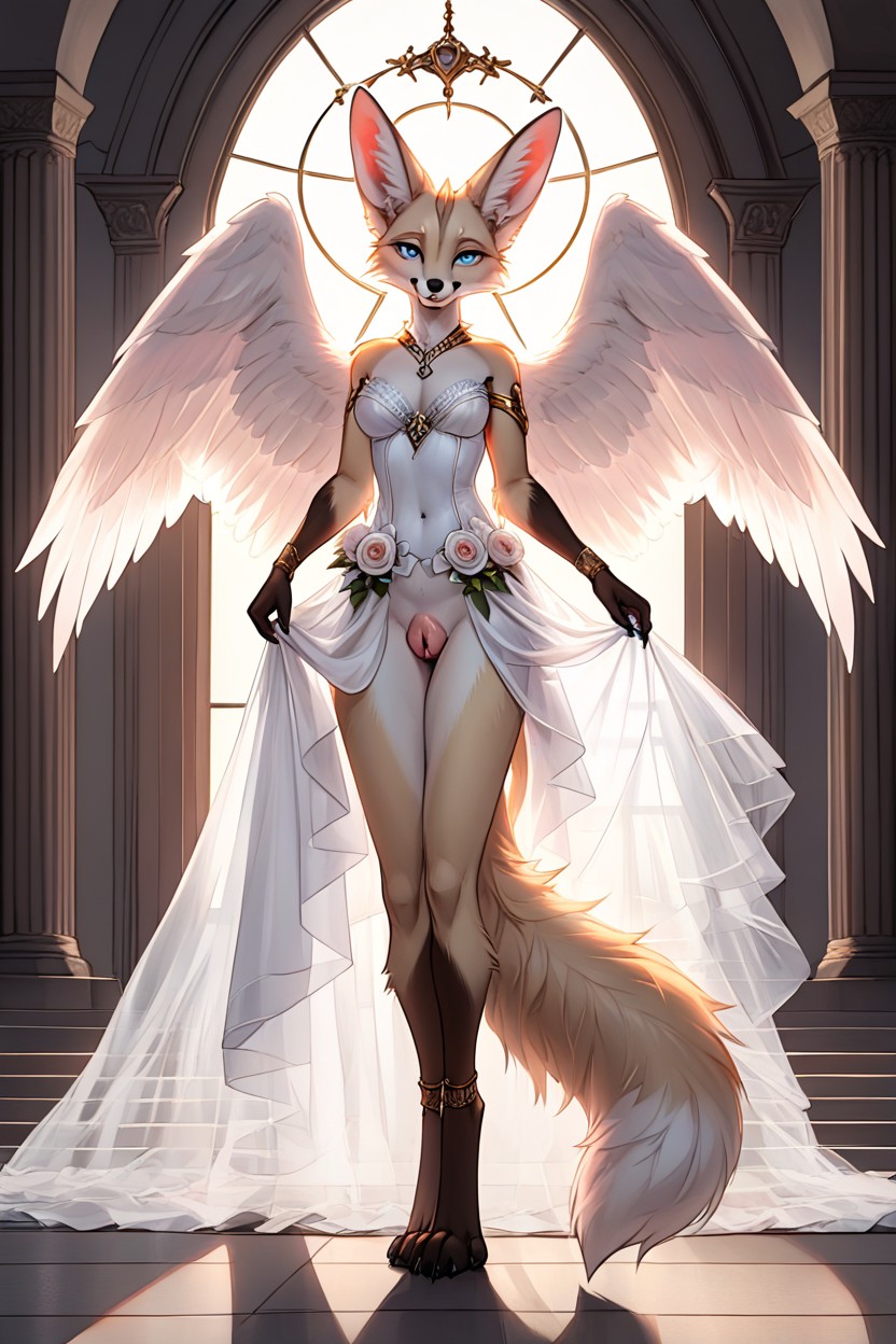Claws, Translucent Wedding Dress, Backlit Furry AI Porn