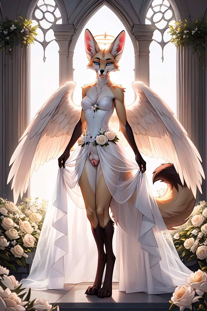 About X Width Of Same, Wedding Dress, Digitigrade Legs Furry AI Porn