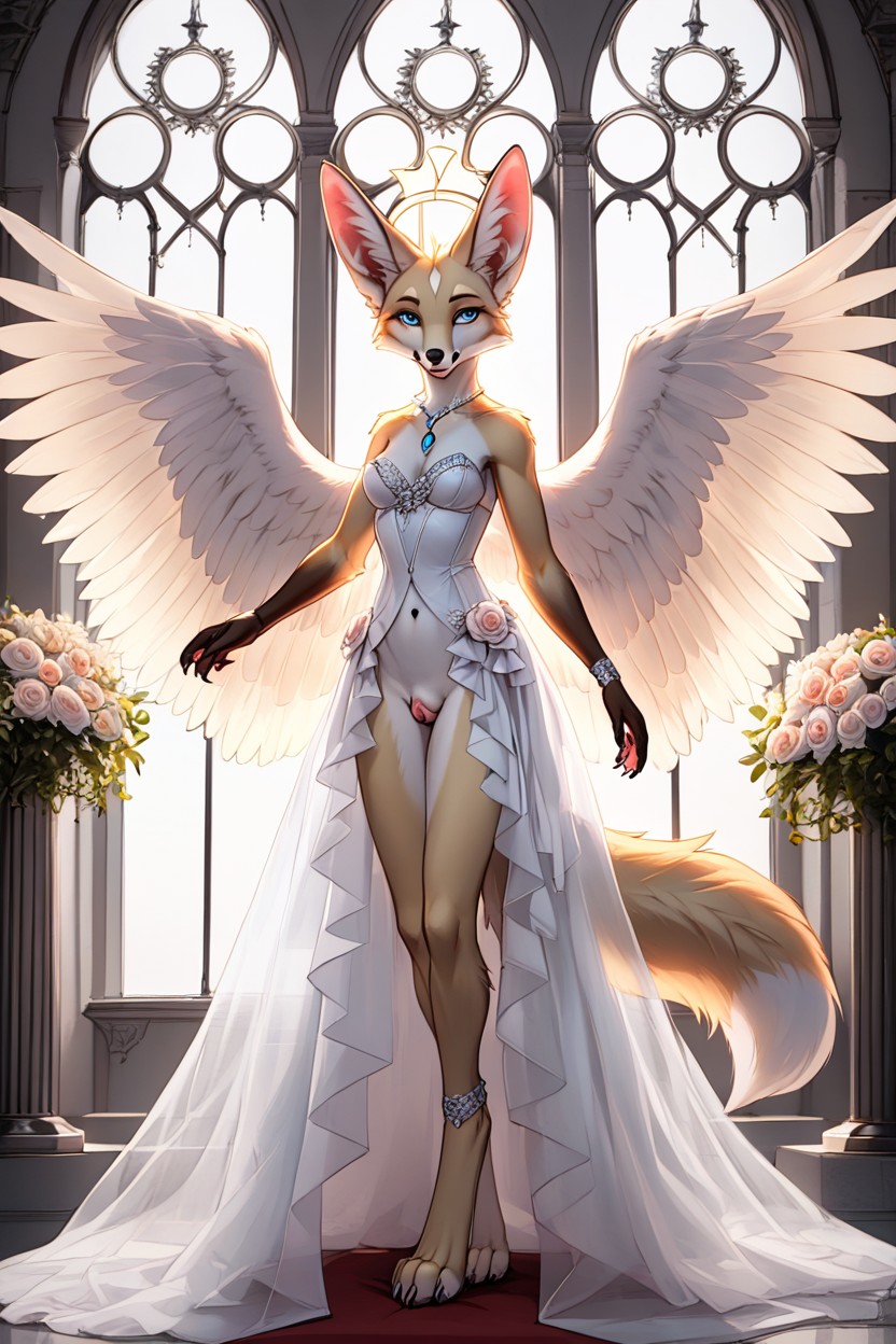 Pink Canine Pussy, Frilly Wedding Veil, Backlit Furry AI Porn