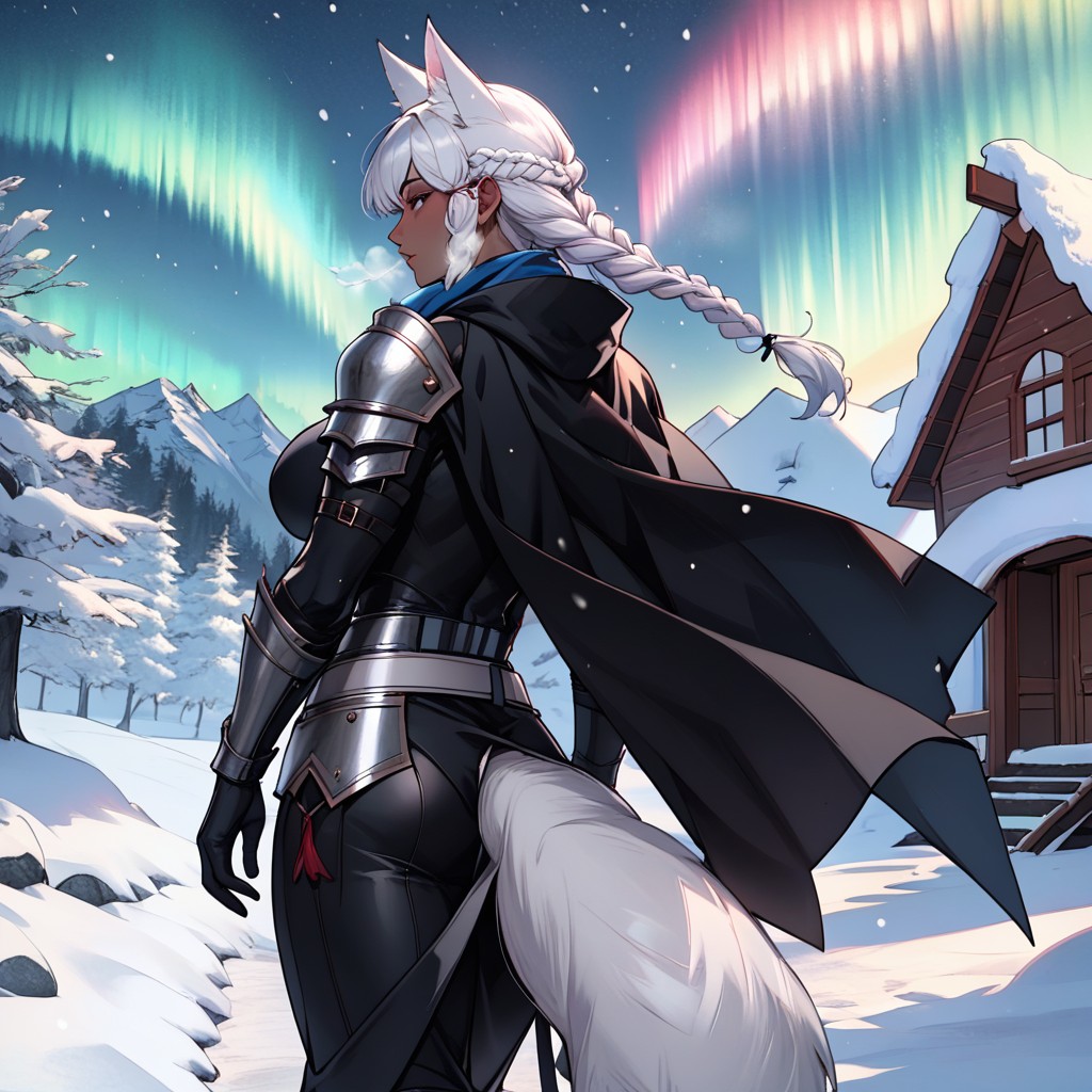Fox Ears, Walking Toward The House, Aurora Borealis Hentai AI Porn