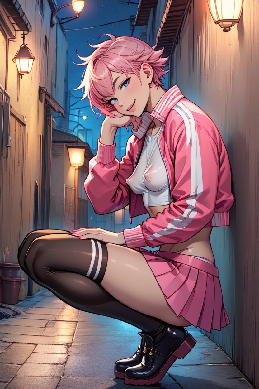 Covered_penis, Pink Skirt, Covered_nipples Shemale AI Porn