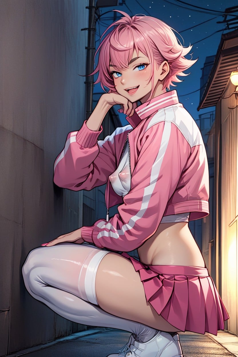 Pink_jacket, Squatting, Covered_nipples Porno shemale IA
