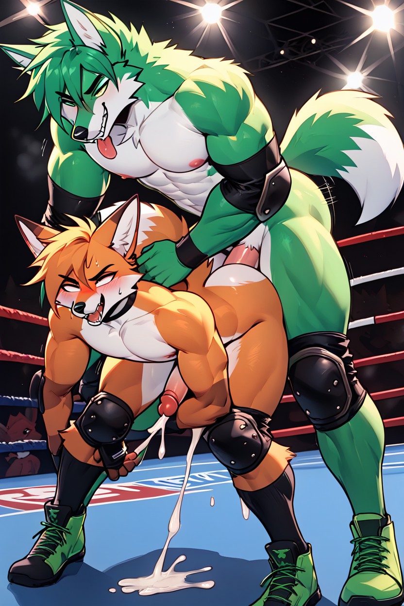 Ren Is Lifting Jax, Cum Overflowing Out Jax’s Ass, Green Wrestler Elbow Pads Furry AI Porn
