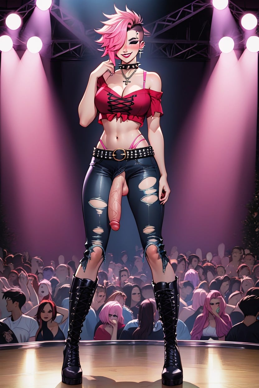 Eyeshadow, Short Hair, Midriff Shemale AI Porn