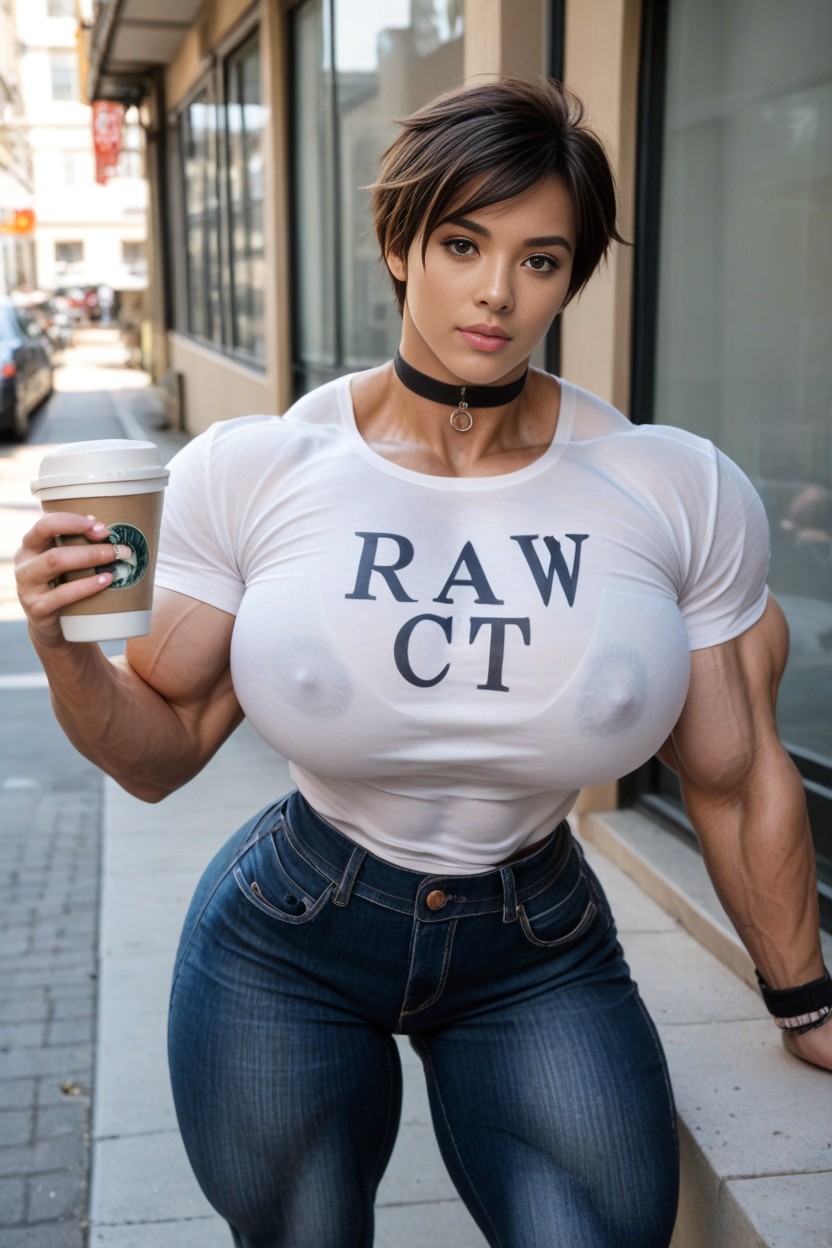 Tomboy, Brown Eyes, Graphic Tee AI Porn