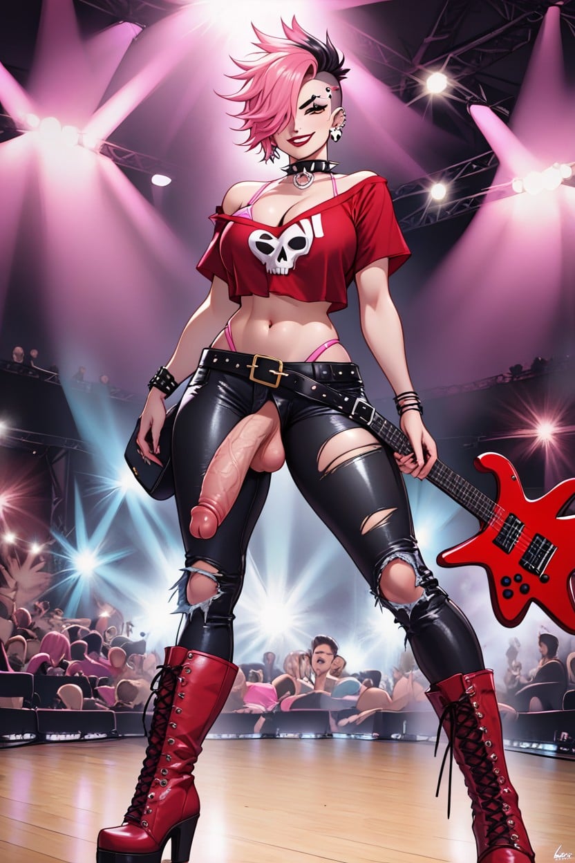 Model, Ear Piercing, Skull Logo Shemale AI Porn