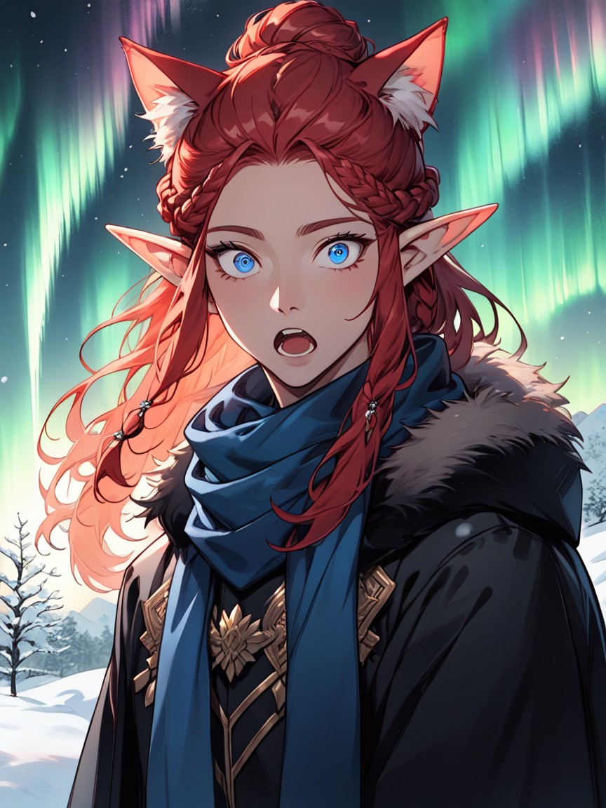 Large Blue Scarf, Hair Bun, Visible Forehead Hentai AI Porn