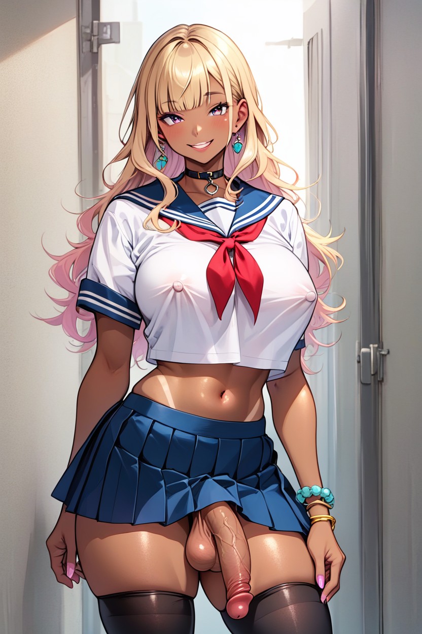 Pleated_skirt, Testicles, Sidelocks Shemale AI Porn