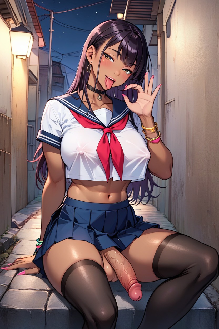 Head_tilt, Crop_top_overhang, Testicles Shemale AI Porn