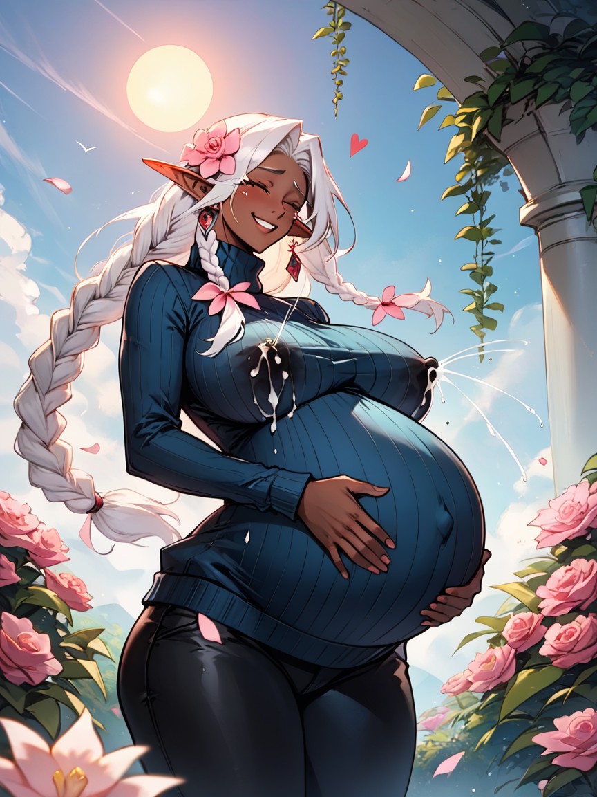 Garden In Front Of The Sea, Large Breast, Long Black Pants Hentai AI Porn