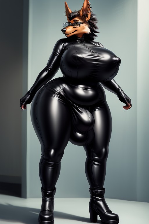Thin Waist, Hyper Dick Bulge, Standing Furry AI Porn