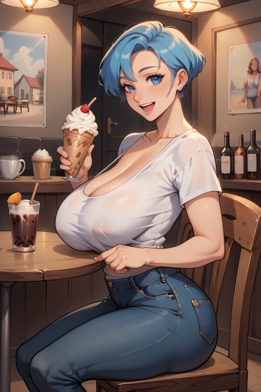 Corto, "beautiful Girl Sitting In A Café, CaféHentai IA