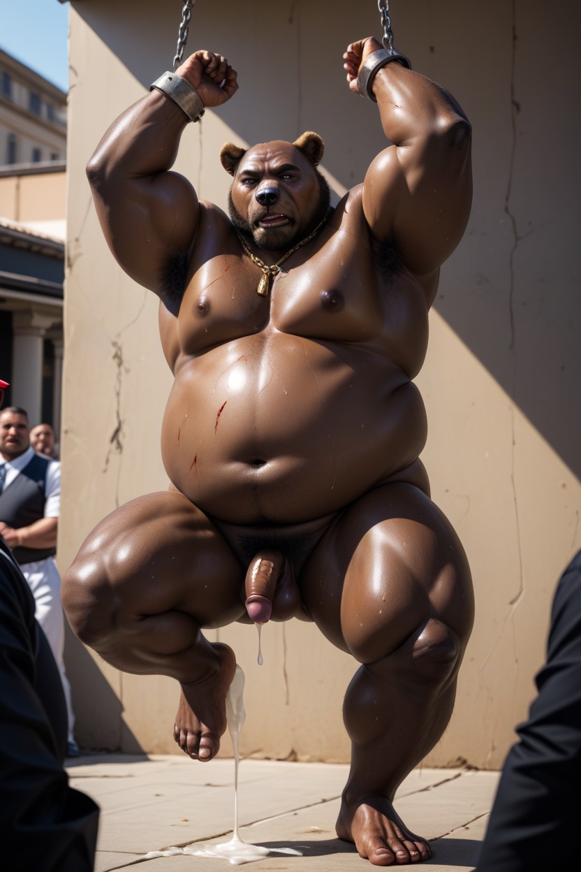 Suspended In The Air, Obese Bear, Shameful Expression AI Gay Porn