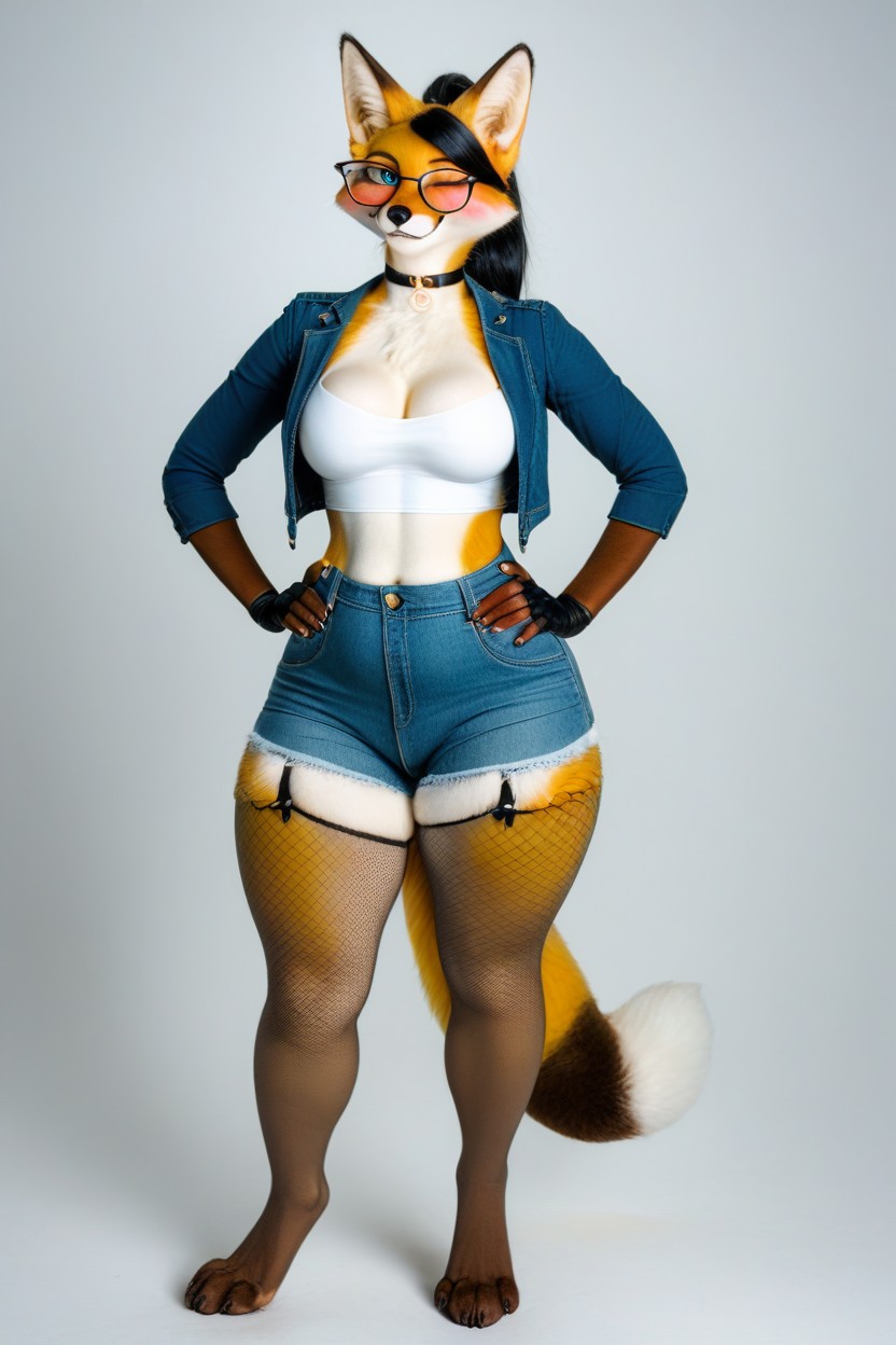Biting Lip, Freckles, Fox Furry AI Porn