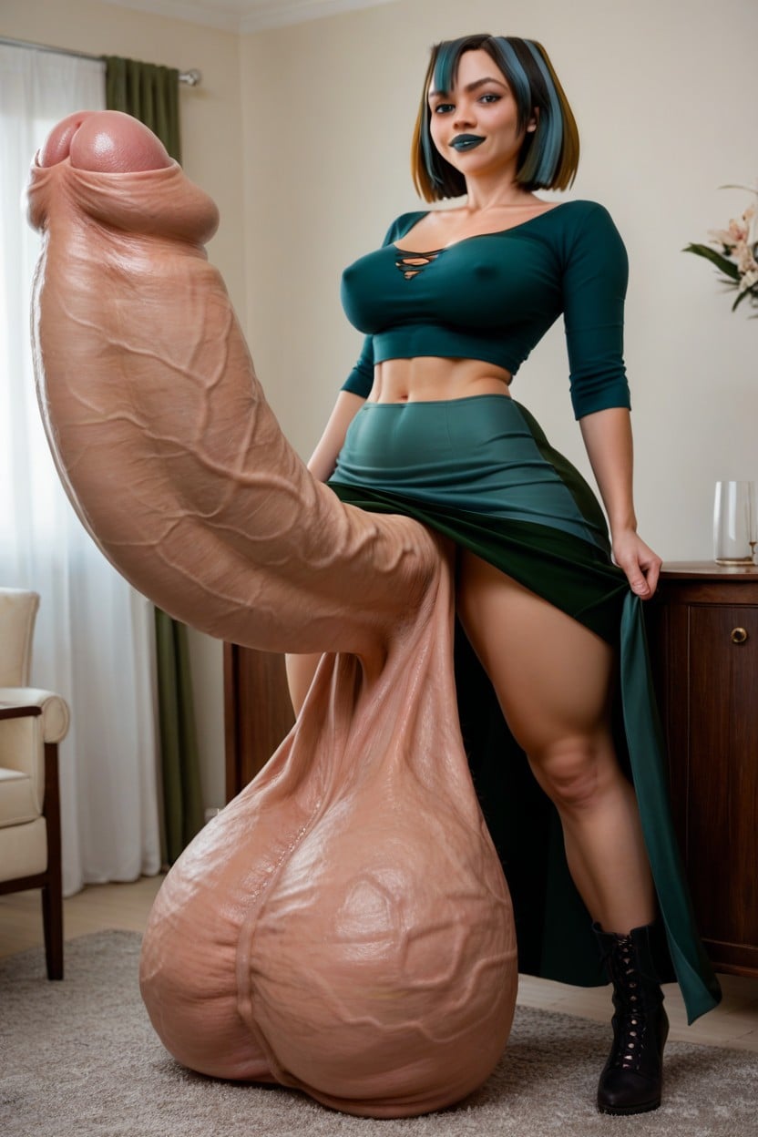 1 Person, Extremely Long Bushy Hairy Balls, Gigantic Hyper Penis Shemale AI Porn
