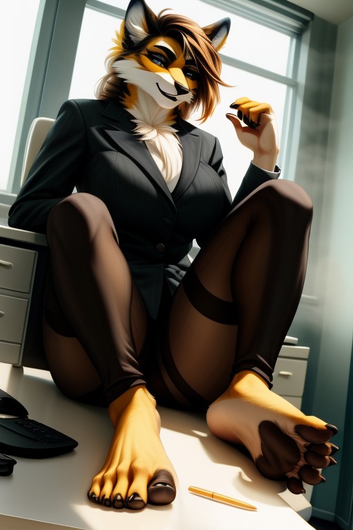 Power Suit, Seductive Yet Threatening Smile, Feet Fetish Furry IA