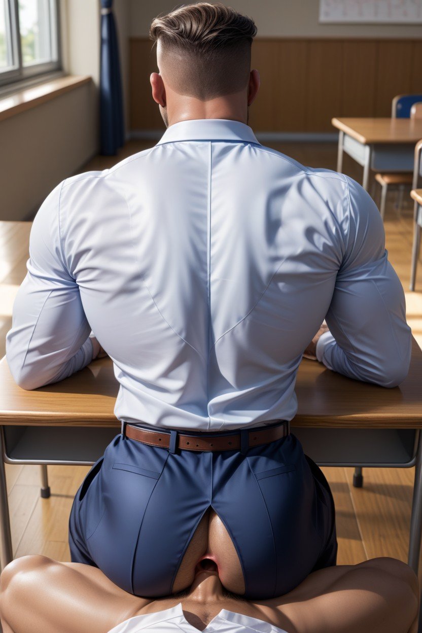 Show Butt, Hands On Table, Gaping Hole AI Gay Porn