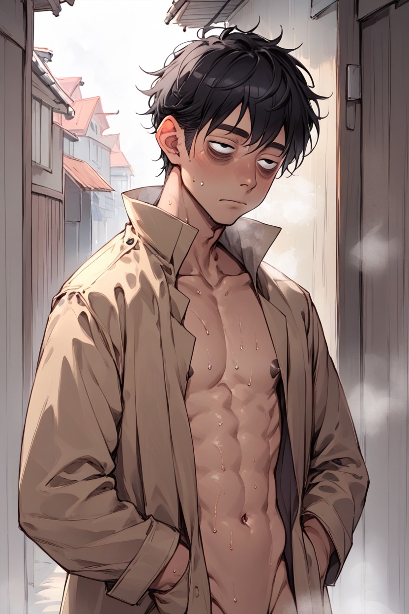 Steam, Normal Ears, Sitting AI Gay Porn