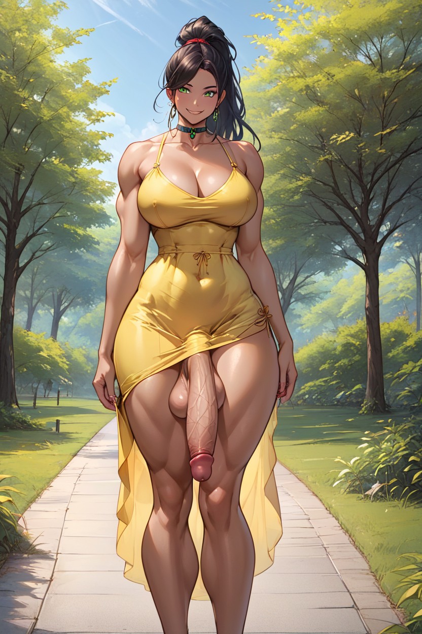 Green Eyes, Grinning, Tall Body Shemale AI Porn