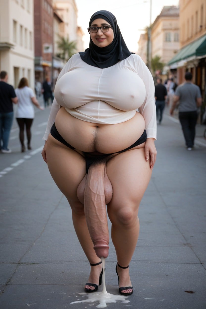 Hyper Balls, Arab, Lifting Skirt Shemale AI Porn
