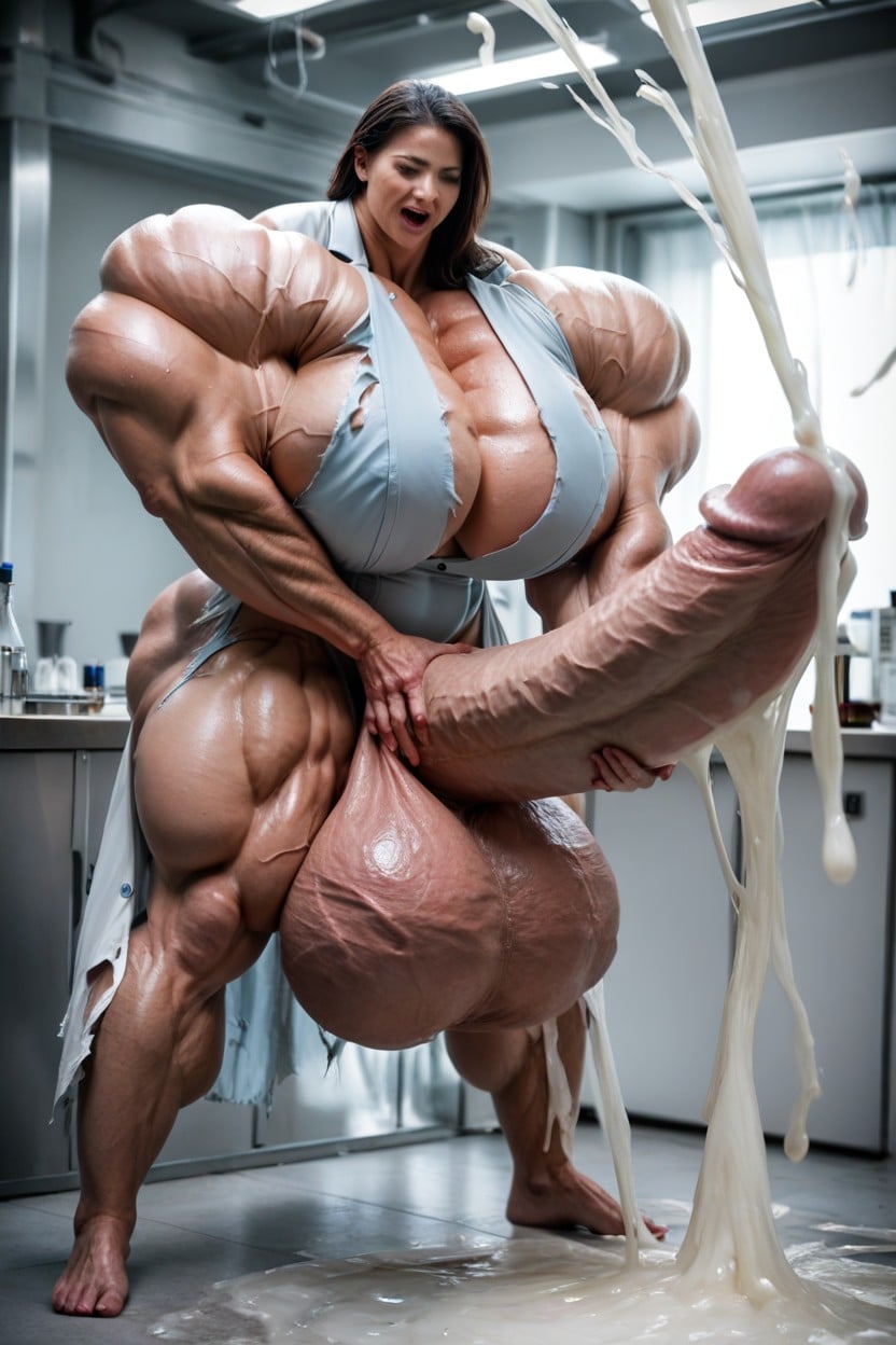 Masturbation, Veins, Standing By Laboratory Shemale AI Porn