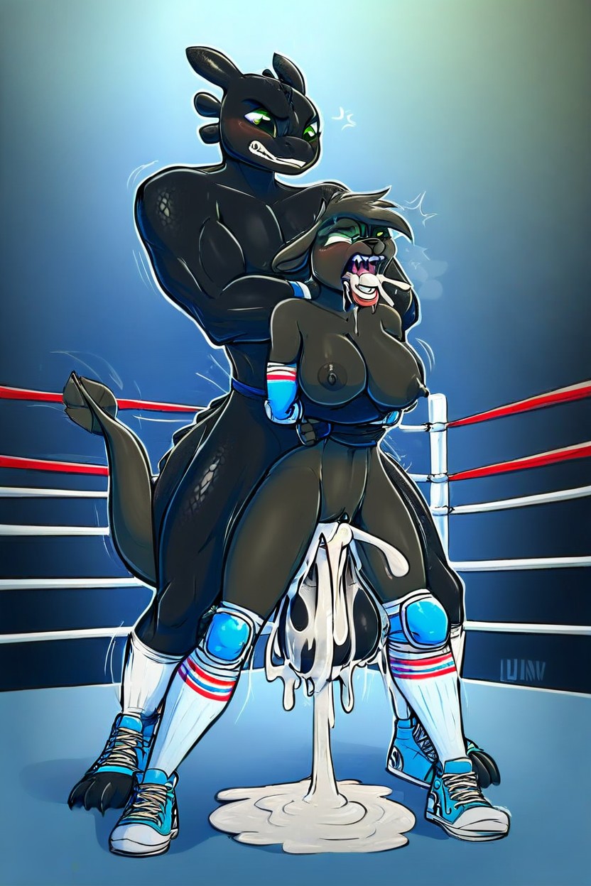 Green Eyes, Wrestler Elbow Pads, Cheering Audience Furry AI Porn