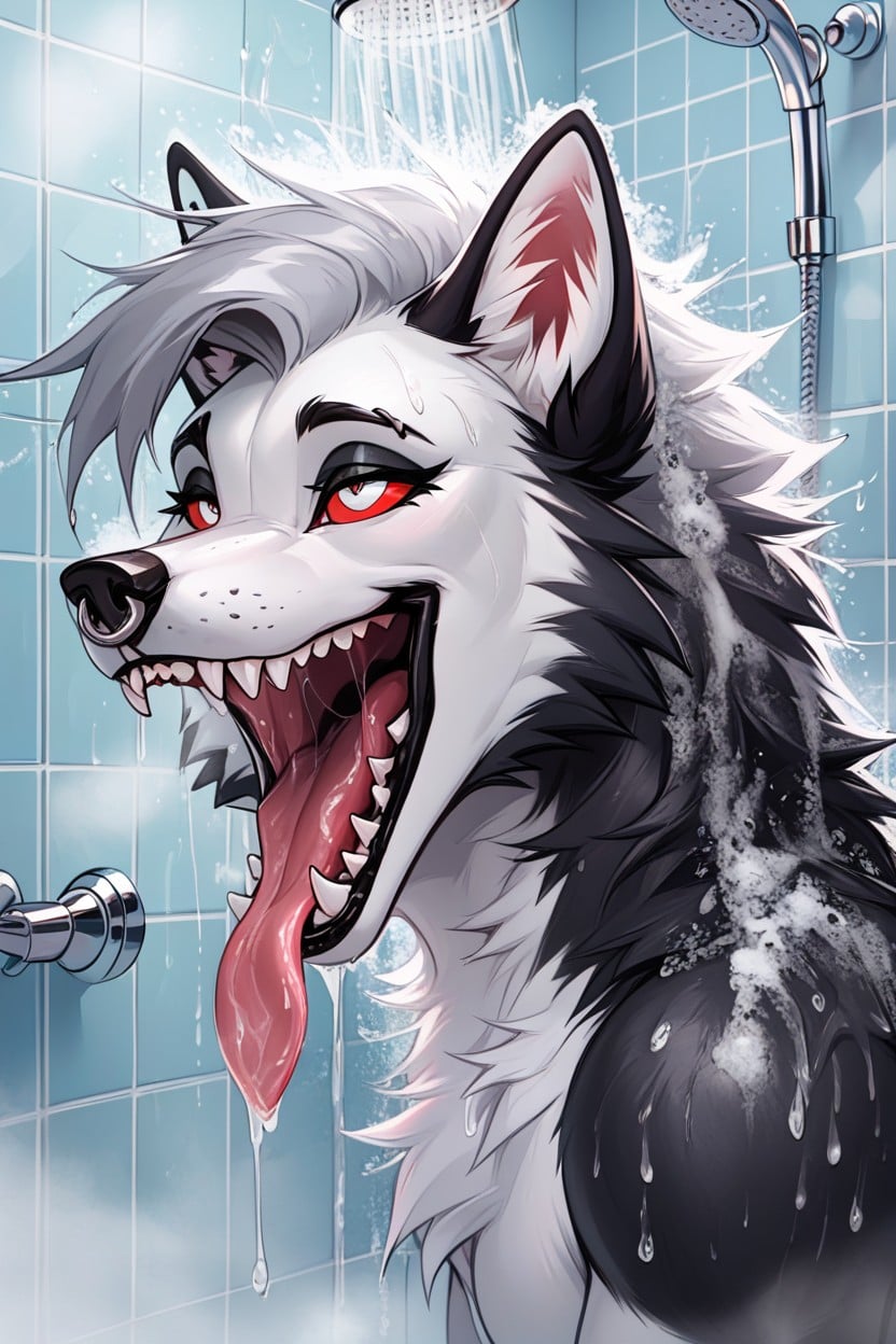 Wolf, Sultry Look, Saliva Dripping Furry AI Porn