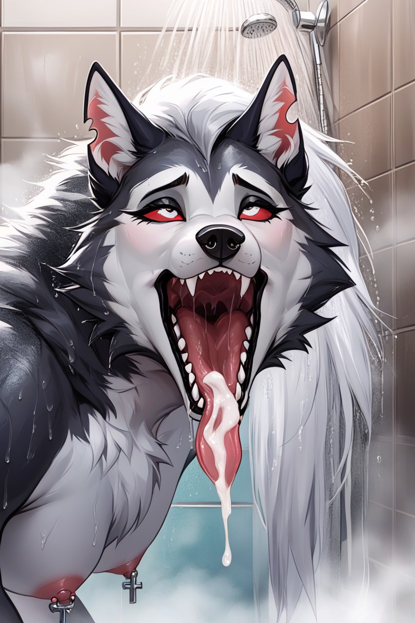 Canine Muzzle, Eyes Rolled In Pleasure, Add Detail Furry AI Porn