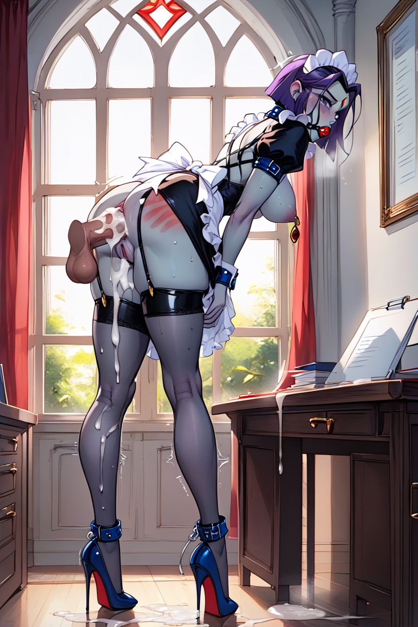 Raven From Titans, Eyes Looking Down, Blue Leather Collar Furry AI Porn